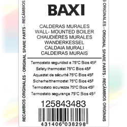 TERMOSTATO SEGURIDAD A 75 ºC BIOS 45F 125843483 BAXI ROCA