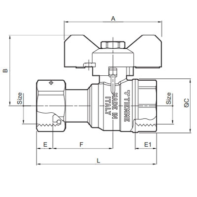 VÁLVULA ESFERA HEMBRA RACOR LOCO ANTIRRETORNO 1" x 1" TIEMME