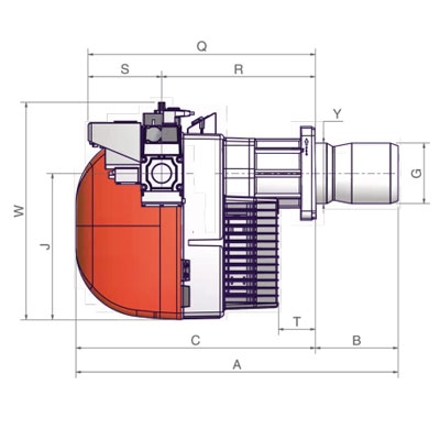 QUEMADOR GAS UNIGAS NG280 1 LLAMA 1" M.TN.S.ES.A.0.25 95−300 KW TOBERA CORTA