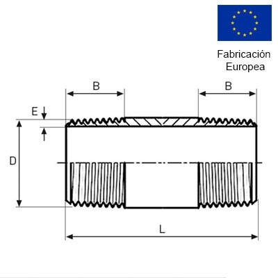 ENTRONQUE ROSCADO DOBLE 1/4" INOXIDABLE 316