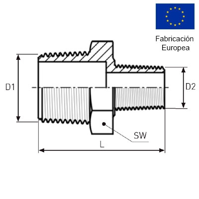 MACHÓN REDUCIDO 3/8"−1/4" INOXIDABLE 316