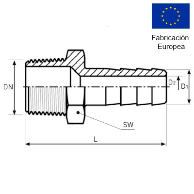 ENTRONQUE MANGUERA MACHO 1/8" INOXIDABLE 316