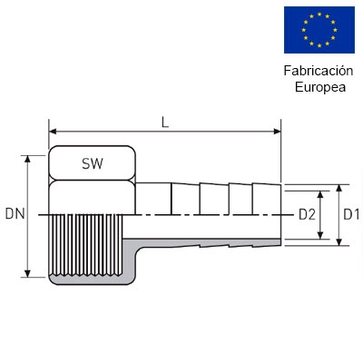 UNIÓN MANGUERA HEMBRA 1/8" INOXIDABLE 316