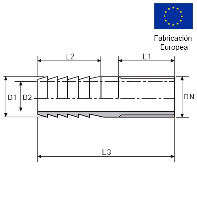 ENTRONQUE ROSCA−MANGUERA 3/8" INOXIDABLE 316