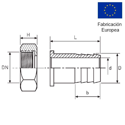 RACOR 2PR MANGUERA 1/2" INOXIDABLE 316v