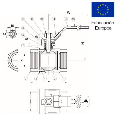 VALVULA DE BOLA 2 PIEZAS 1¼" INOXIDABLE 316