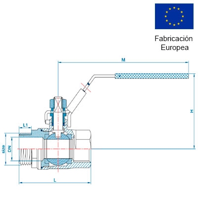 VALVULA 2 PIEZAS ROSCAR 1¼ " M−H INOXIDABLE