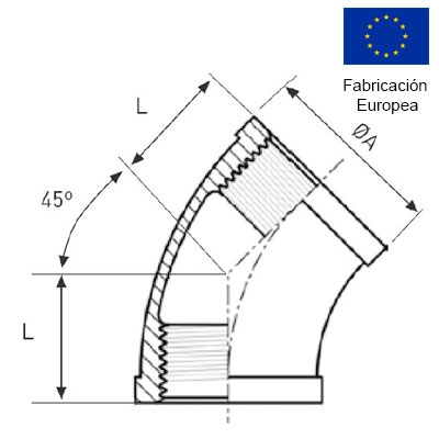 CODO ROSCADO 45 HH 1/8" INOXIDABLE 316