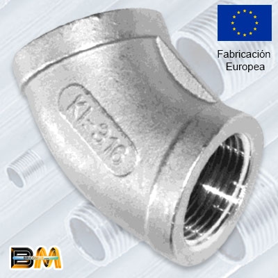 CODO ROSCADO 45 HH 3/8" INOXIDABLE 316