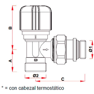 VÁLVULA ESCUADRA CROMADA  FAR ALB 1/2 TERMOSTATIZABLE BICONO 1610