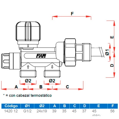VÁLVULA MONOTUBO TERMOSTATIZABLE 1/2" 1420−12