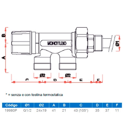 VÁLVULA "MONOTERMOFAR" 1/2" TERMOSTATIZABLE