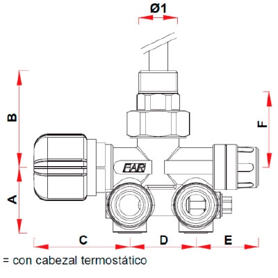 VÁLVULA MONOBITUBO TERMOSTATIZABLE TOALLERO IZQUIERDA 1/2