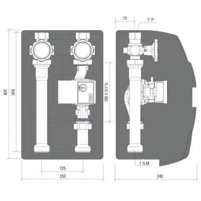 GRUPO IMPULSIÓN DIRECTA KS-125 DN25 GRUNDFOS HYBRID 25−70