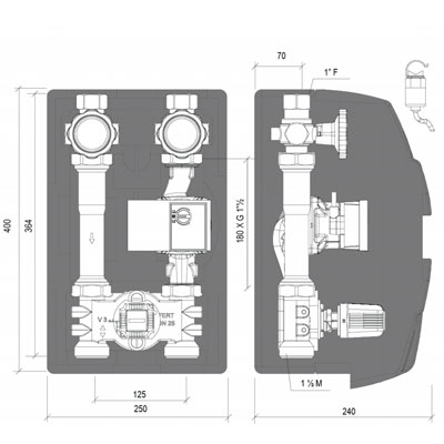 GRUPO MEZCLADOR KTC-125 DN25 TERMOSTÁTICO GRUNDFOS HYBRID 25−70