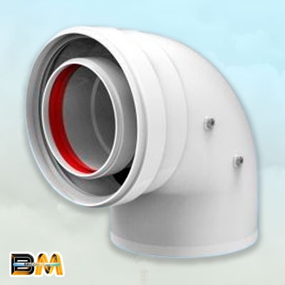 CODO 90º MACHO / HEMBRA COAXIAL ALUMINIO PINTADO BLANCO 60/100 MM