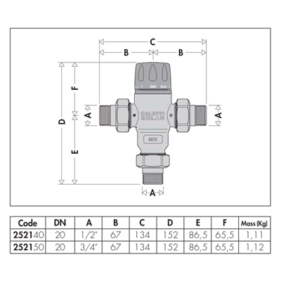 MEZCLADOR TERMOSTÁTICO 1/2" REGULABLE SOLAR 2521